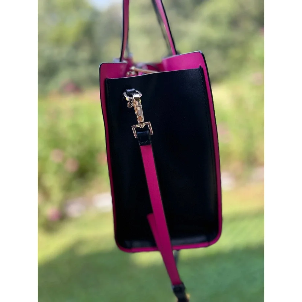 Kate Spade Arbour Hill Elodie Satchel Black Hot Pink Leather Crossbody Bag Lux